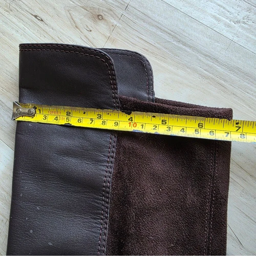 Tory Burch Wyatt Over-The-Knee Boot Brown Leather & Suede Gold Buckle 6M Riding